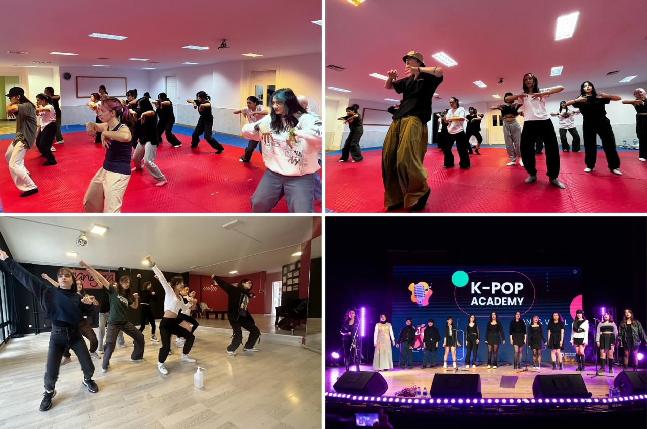 주튀르키예한국문화원이 지난 9월 25일부터 10월 22일까지 K-POP 아카데미 특별 강좌를 개설했다. 오른쪽 아래 사진은 앙카라대학교에서 선포인 K-POP 퍼포먼스.[사진=주튀르키예한국문화원]