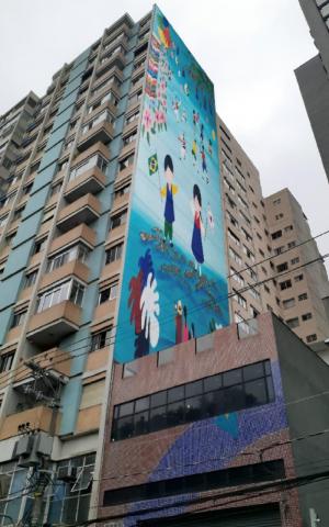 상파울루 한인타운 건물 외벽에 대형 한국전통 그림 전시