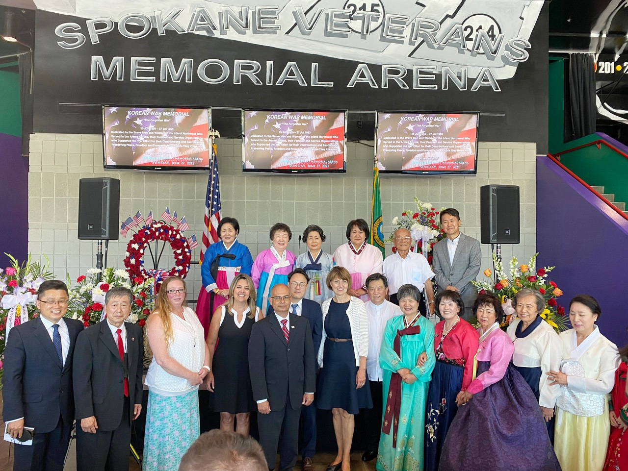 지난 6월27일 스포캔 어레나에서 한국전 참전용사 기념비 제막식이 열렸다.[사진제공=스포캔한인회]