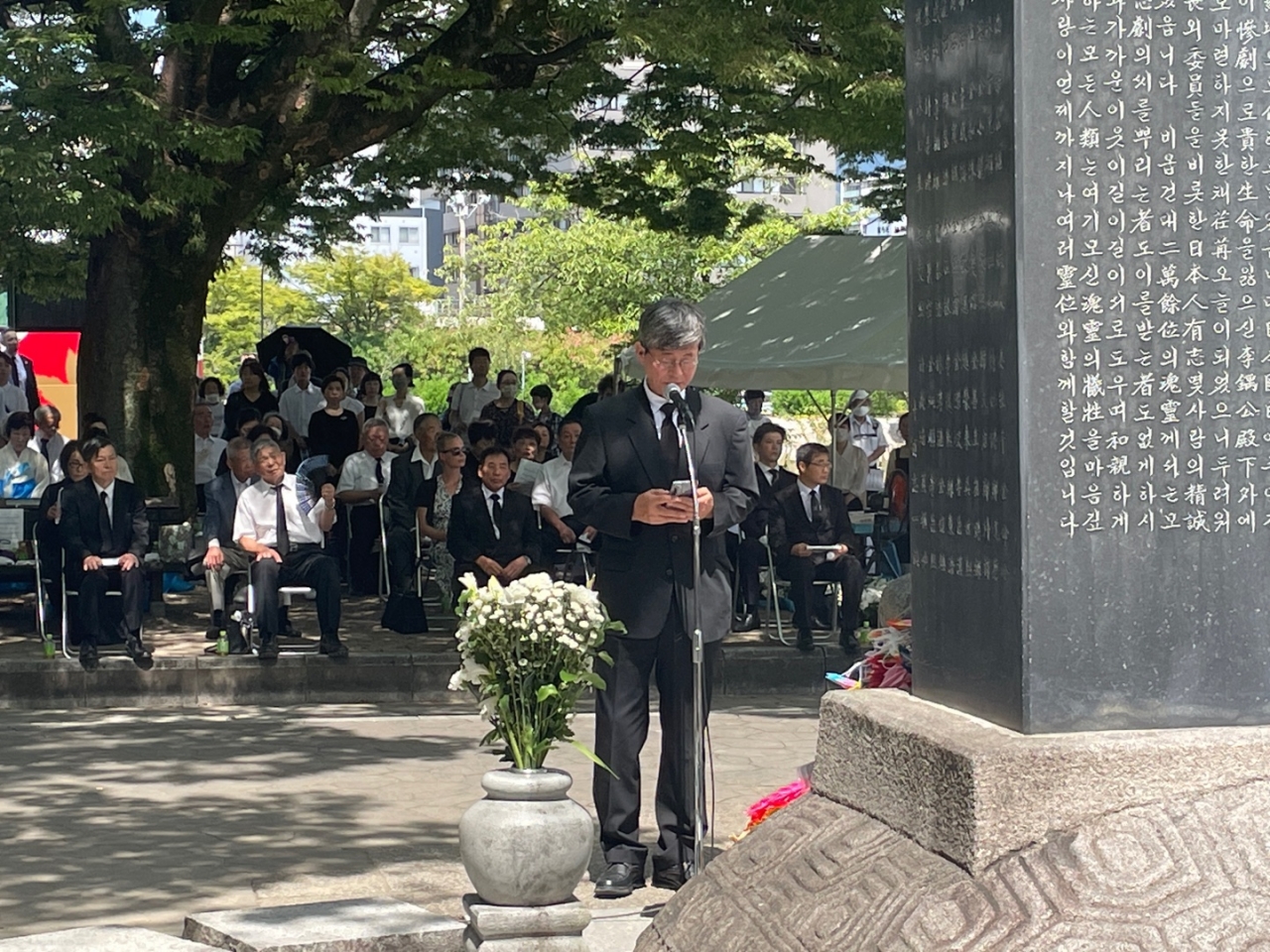 이기철 재외동포청장이 지난 8월 5일 일본 히로시마 평화공원에서 열린 ‘한국인 원폭 피해자 위령제’에 우리 정부를 대표해 참석했다. [사진=재외동포청]
